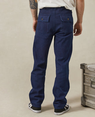 lifestyle shot of OG-107 Fatigue Pants - Indigo-Dyed Sashiko Version