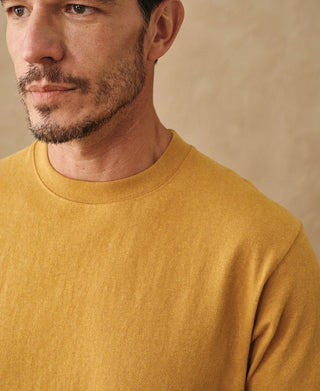 lifestyle shot of Regular Fit Heavyweight Tubular Jersey T-Shirt in Mustard