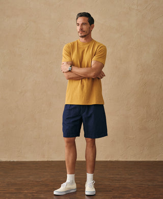 lifestyle shot of Regular Fit Heavyweight Tubular Jersey T-Shirt in Mustard