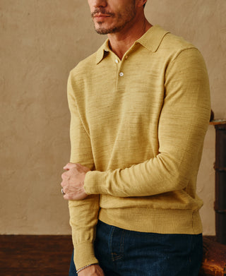lifestyle shot of Slub Cotton Long Sleeve Knit Polo