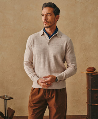 lifestyle shot of Slub Cotton Long Sleeve Knit Polo