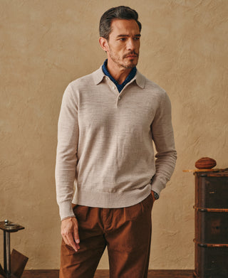 lifestyle shot of Slub Cotton Long Sleeve Knit Polo