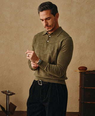 lifestyle shot of Slub Cotton Long Sleeve Knit Polo