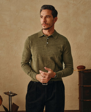 lifestyle shot of Slub Cotton Long Sleeve Knit Polo