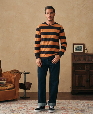 lifestyle shot of Slub Cotton Wide Striped Long-Sleeve T-Shirt