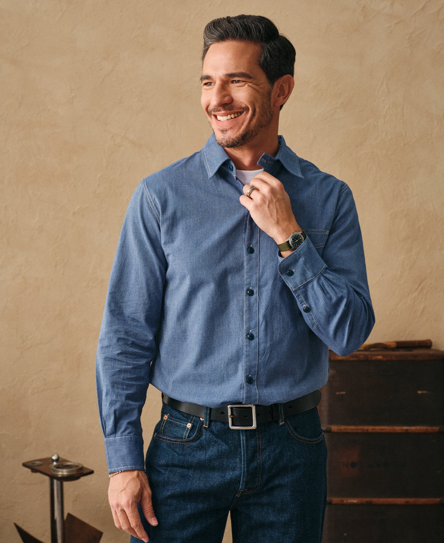 Vintage Blue Salt & Pepper Cotton Chambray Jaspé Workshirt | Time