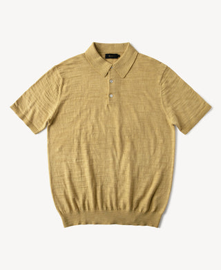 Lightweight Slub Cotton Knit Polo in Mustard