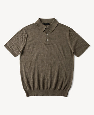 Lightweight Slub Cotton Knit Polo in Olive