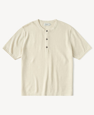 Linen Cotton Blend Knit Henley T-shirt in Apricot