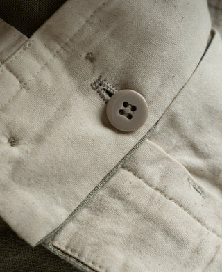 lining detail of 1940s Double-Pleated Pure Hemp Pants in Olive