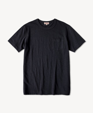 Classic Fit Loopwheel Slub Cotton Pocket T-Shirt in Black