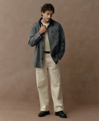 Gray-blue canvas jacket with button front and chest pocket