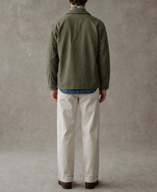 White deck pants back view with waistband and straight legs