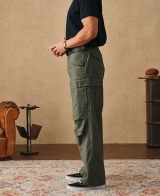 Olive field cargo pants with side cargo flap pockets