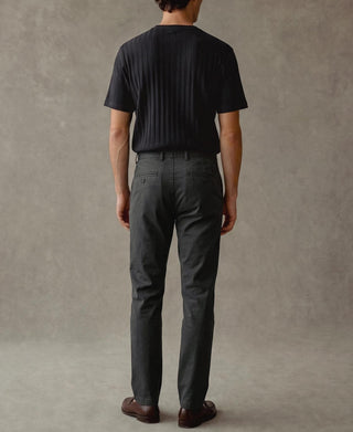 Back view of men's heavyweight ribbed cotton T-shirt in vintage black, short sleeves.