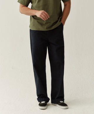 Navy straight-leg deck pants with belt loops and front pockets