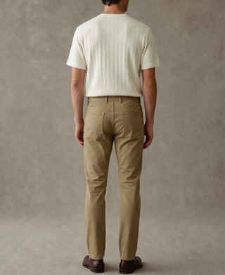 Oatmeal ribbed cotton pocket T-shirt, back view with ribbed texture