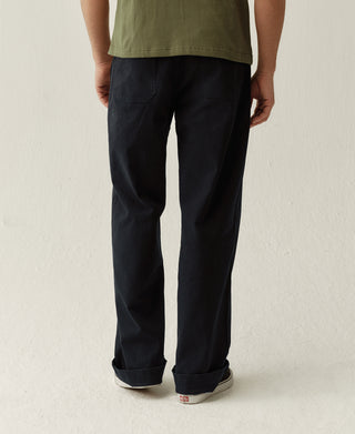 Navy straight-leg deck pants with cuffed hem