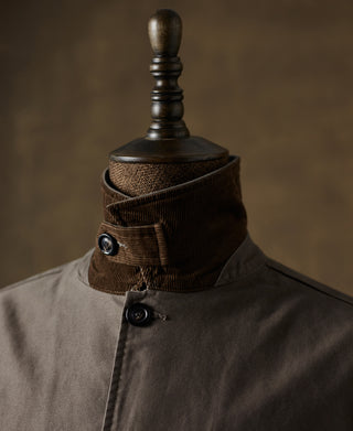 buttoned throat latch of A-2 Moleskin Bomber Jacket