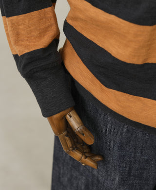 mannequin shot of Slub Cotton Wide Striped Long-Sleeve T-Shirt