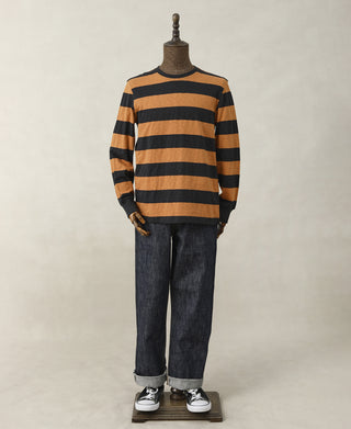 mannequin shot of Slub Cotton Wide Striped Long-Sleeve T-Shirt