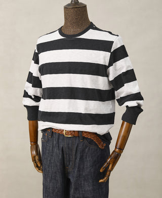 mannequin shot of Slub Cotton Wide Striped Long-Sleeve T-Shirt