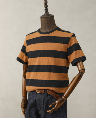 mannequin shot of Slub Cotton Wide Striped T-Shirt