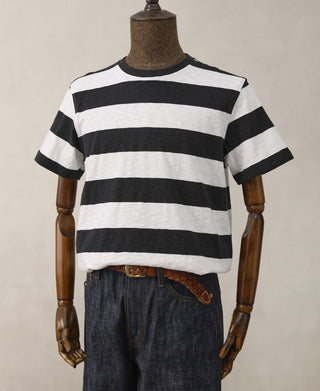 mannequin shot of Slub Cotton Wide Striped T-Shirt