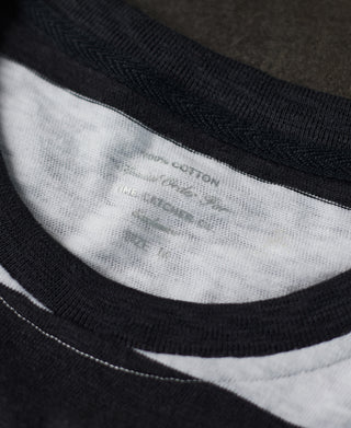 neck detail of Slub Cotton Wide Striped Long-Sleeve T-Shirt