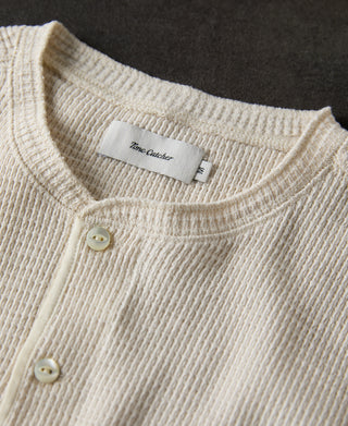 neckline of Honeycomb Waffle Knit Henley T-shirt