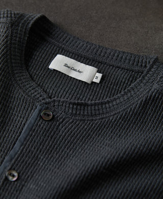 neckline of Honeycomb Waffle Knit Henley T-shirt