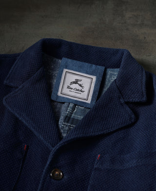 notch lapel of French Indigo-Dyed Sashiko Work Jacket