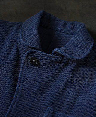 notch lapels of Indigo-Dyed Sashiko Work Jacket