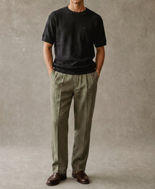overview of 1940s Double-Pleated Pure Hemp Pants in Olive