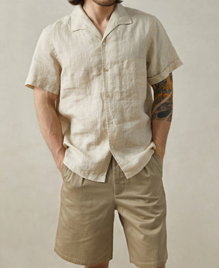 overview of 1950s Italian Collar Linen Short Sleeve Shirt