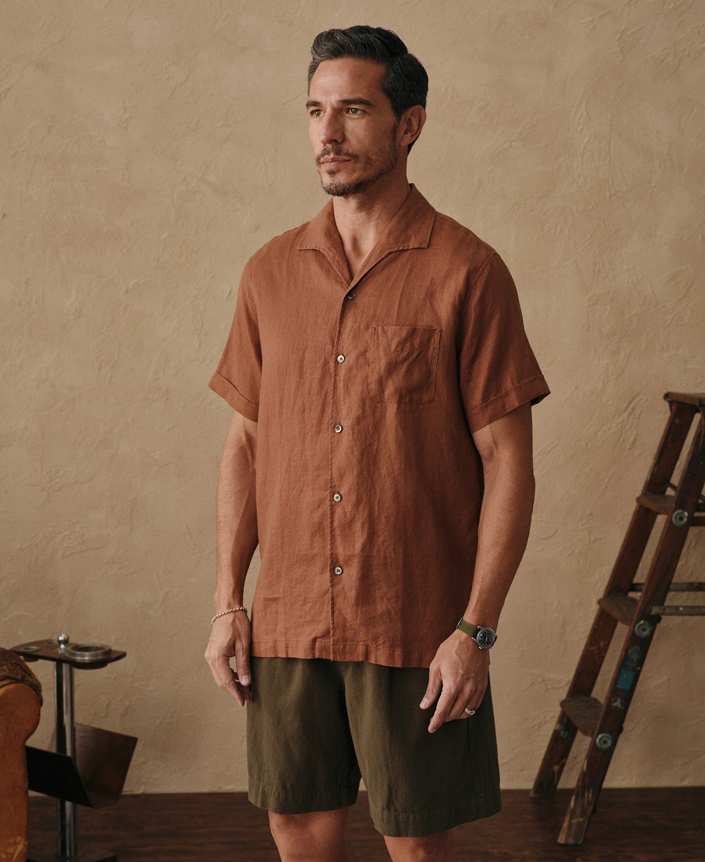 1950s Italian Collar Linen Short Sleeve Shirt 1950s Italian Collar Linen Short Sleeve Shirt
