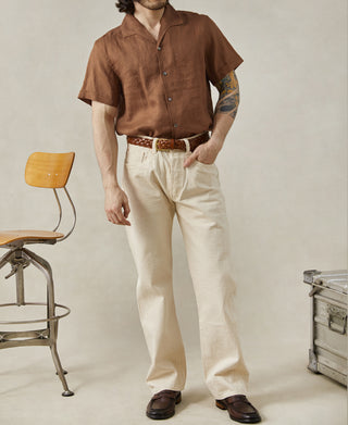 overview of 1950s Italian Collar Linen Short Sleeve Shirt