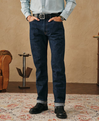 overview of 1954 Zip-Fly Tapered Selvedge Denim Jeans