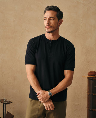 Overview of Heavyweight Cotton Tubular Short-Sleeve Henley Shirt