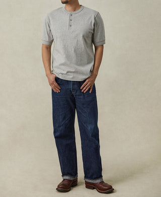 overview of Heavyweight Cotton Tubular Short-Sleeve Henley Shirt