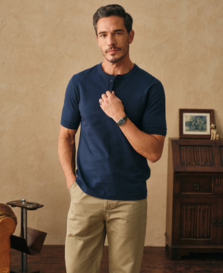 Overview of Heavyweight Cotton Tubular Short-Sleeve Henley Shirt
