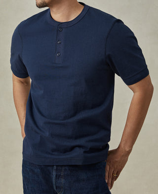 overview of Heavyweight Cotton Tubular Short-Sleeve Henley Shirt