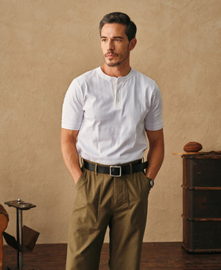 Overview of Heavyweight Cotton Tubular Short-Sleeve Henley Shirt
