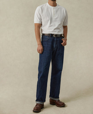 overview of Heavyweight Cotton Tubular Short-Sleeve Henley Shirt