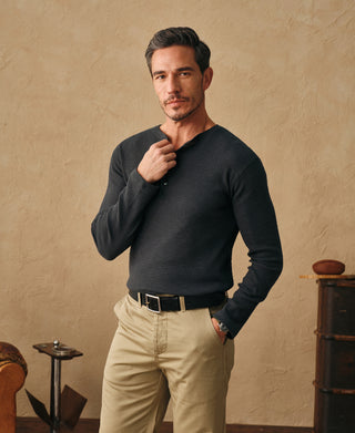 overview of Honeycomb Waffle Knit Henley Long Sleeve T-Shirt