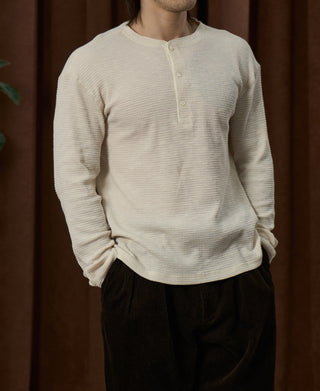 overview of Honeycomb Waffle Knit Henley Long Sleeve T-Shirt