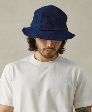 overview of Indigo-Dyed Sashiko Bucket Hat