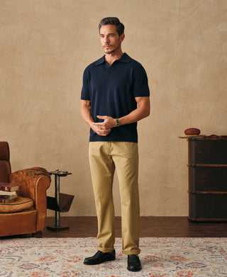 Overview of Linen Cotton Blend Knit Johnny Collar Polo