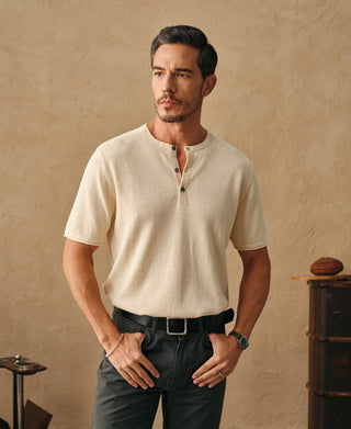 Overview of Linen Cotton Blend Knit Henley T-shirt