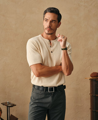 Overview of Linen Cotton Blend Knit Henley T-shirt